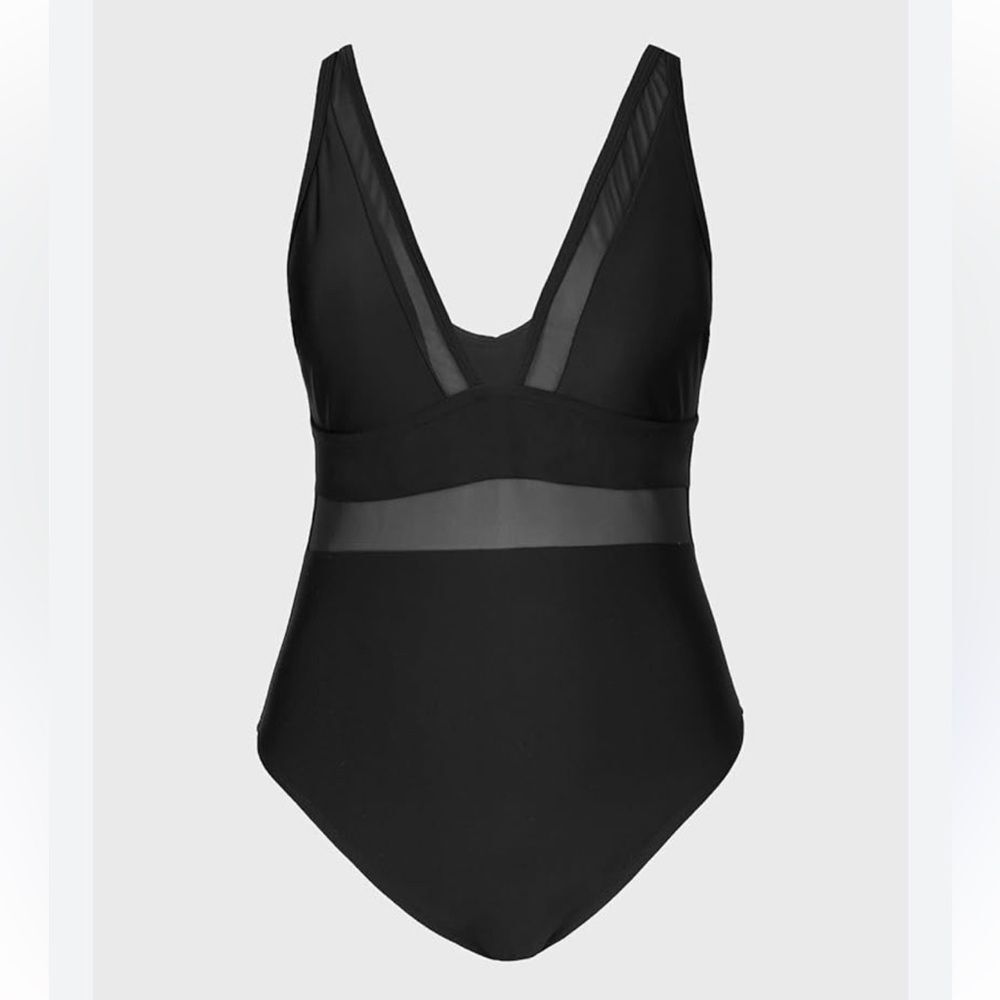 Cupshe Mesh Detail One Piece Swimsuit NWT Size 1X Black Plunge Cheeky - Picture 3 of 10